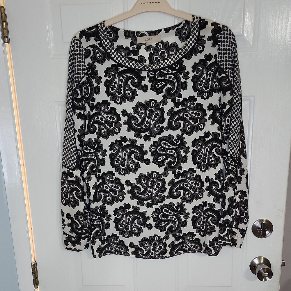 LOFT Black and White Paisley Blouse